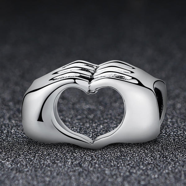 Heart In Hands Sterling Silver Bead Charm Pendant Bracelet Necklace