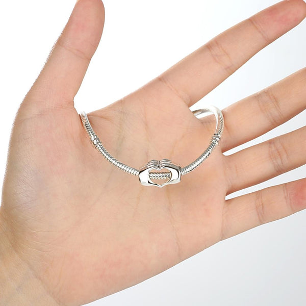 Heart In Hands Sterling Silver Bead Charm Pendant Bracelet Necklace