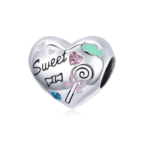 Sweet Heart Candy Enamel Sterling Silver Zircon CZ Bead Charm Bracelet Necklace