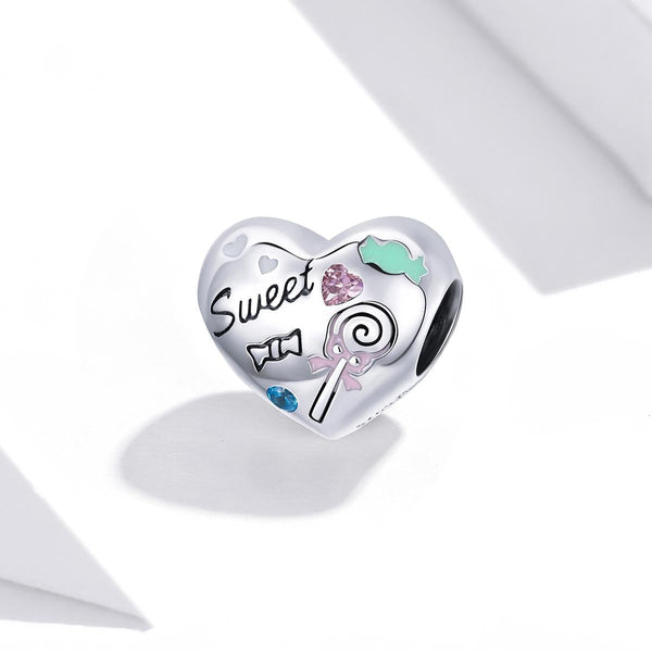 Sweet Heart Candy Enamel Sterling Silver Zircon CZ Bead Charm Bracelet Necklace