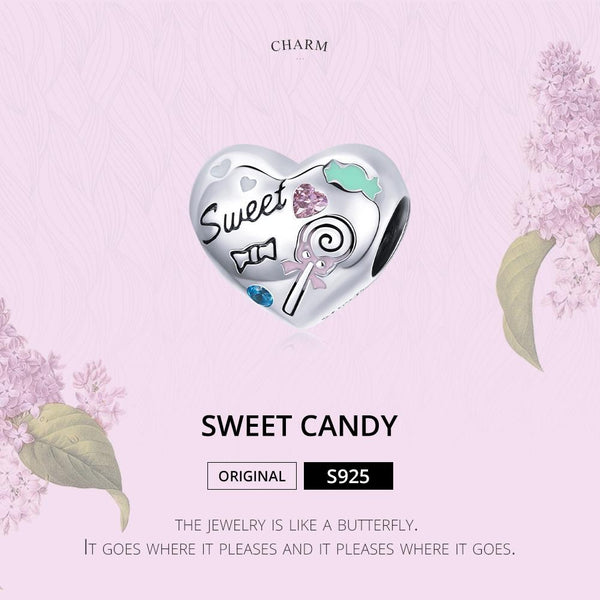 Sweet Heart Candy Enamel Sterling Silver Zircon CZ Bead Charm Bracelet Necklace