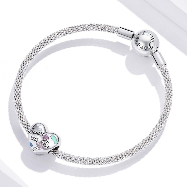 Sweet Heart Candy Enamel Sterling Silver Zircon CZ Bead Charm Bracelet Necklace