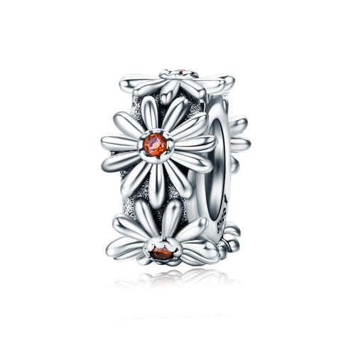 Daisy Chain Flowers Sterling Silver Zircon CZ Spacer Bead Bracelet Necklace