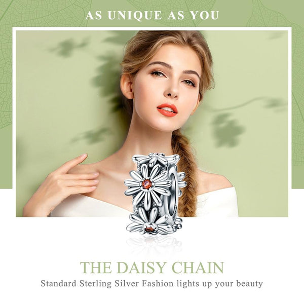 Daisy Chain Flowers Sterling Silver Zircon CZ Spacer Bead Bracelet Necklace
