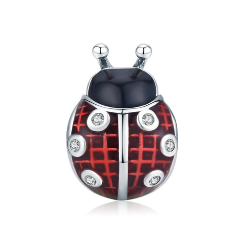 Ladybird Ladybug Enamel Sterling Silver Zircon CZ Bead Charm Bracelet Necklace