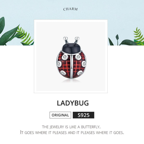 Ladybird Ladybug Enamel Sterling Silver Zircon CZ Bead Charm Bracelet Necklace