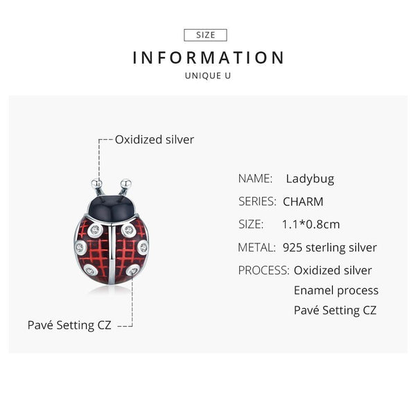 Ladybird Ladybug Enamel Sterling Silver Zircon CZ Bead Charm Bracelet Necklace