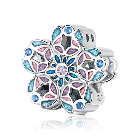 Colourful Butterfly Flower Sterling Silver Enamel Zircon CZ Bead Charm Bracelet