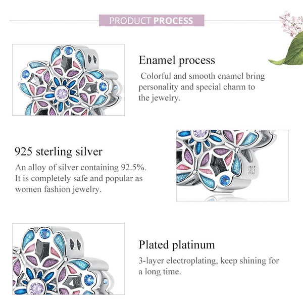 Colourful Butterfly Flower Sterling Silver Enamel Zircon CZ Bead Charm Bracelet