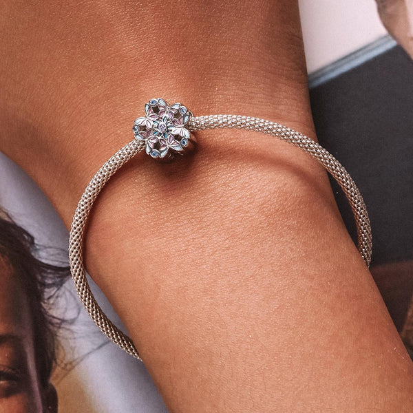 Colourful Butterfly Flower Sterling Silver Enamel Zircon CZ Bead Charm Bracelet