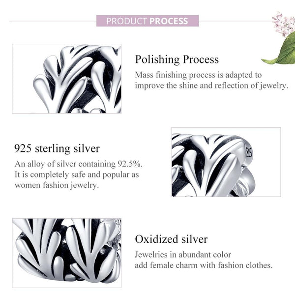 Seaweed Sterling Silver Spacer Bead Charm Bracelet Necklace