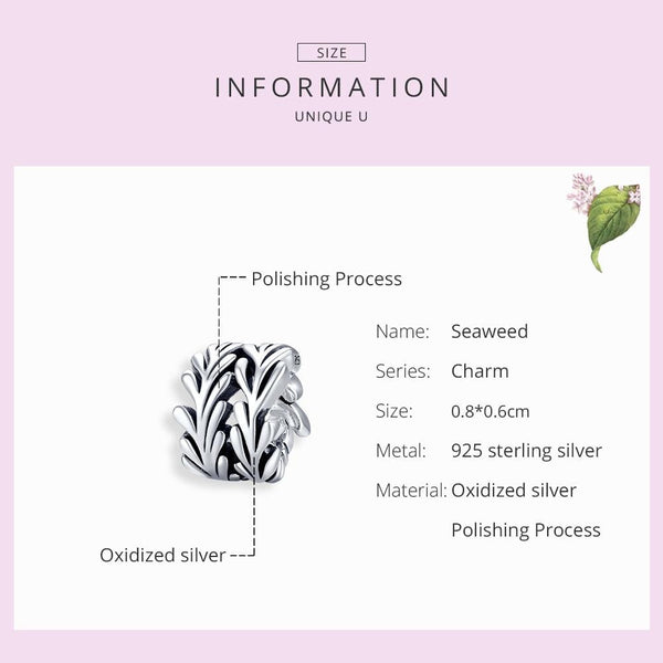 Seaweed Sterling Silver Spacer Bead Charm Bracelet Necklace