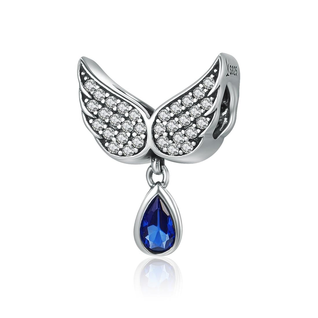 Angel Wings Blue Drop Bead Sterling Silver Charm Bracelet Necklace