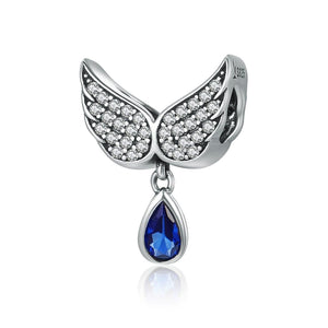Angel Wings Blue Drop Bead Sterling Silver Charm Bracelet Necklace