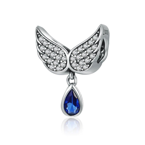 Angel Wings Blue Drop Bead Sterling Silver Charm Bracelet Necklace