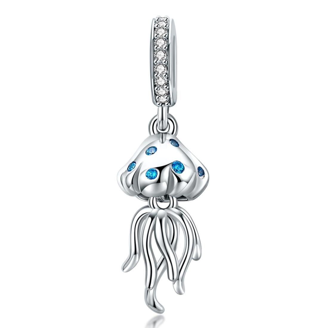 Jellyfish Sterling Silver Zircon CZ Bead Charm Bracelet Necklace Pendant