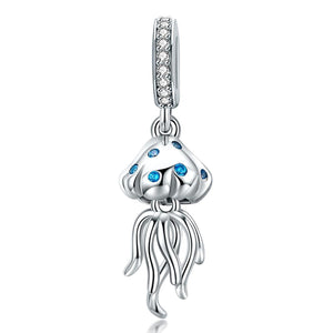 Jellyfish Sterling Silver Zircon CZ Bead Charm Bracelet Necklace Pendant
