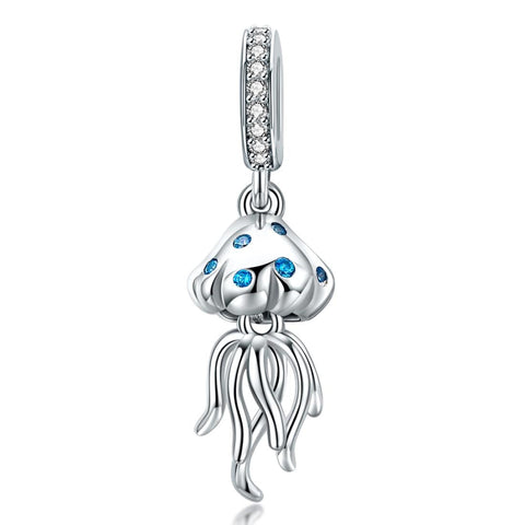 Jellyfish Sterling Silver Zircon CZ Bead Charm Bracelet Necklace Pendant