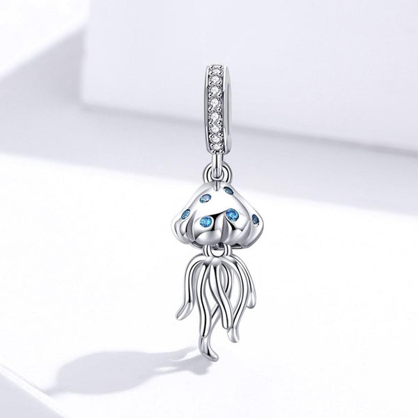 Jellyfish Sterling Silver Zircon CZ Bead Charm Bracelet Necklace Pendant