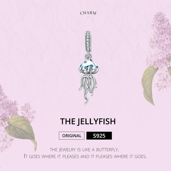 Jellyfish Sterling Silver Zircon CZ Bead Charm Bracelet Necklace Pendant
