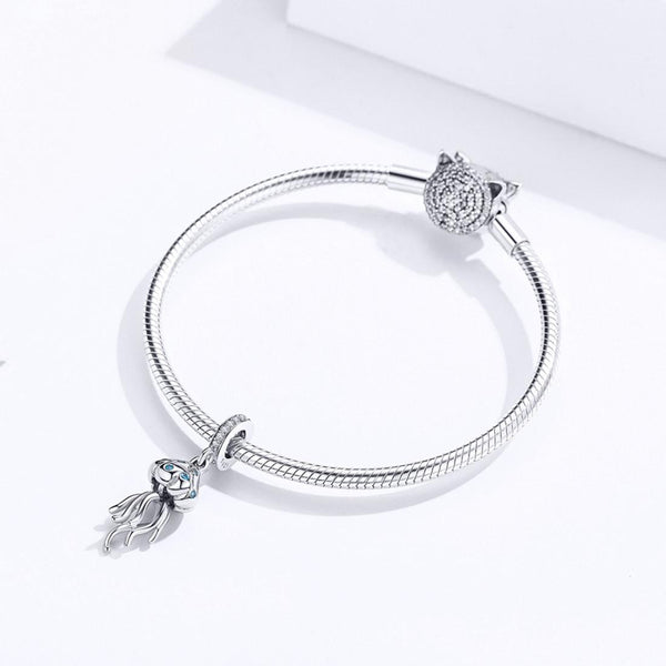 Jellyfish Sterling Silver Zircon CZ Bead Charm Bracelet Necklace Pendant
