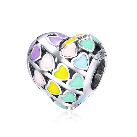 Love Hearts Enamel Sterling Silver Bead Charm Bracelet Necklace