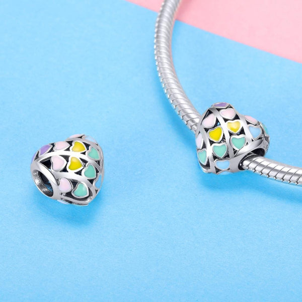 Love Hearts Enamel Sterling Silver Bead Charm Bracelet Necklace
