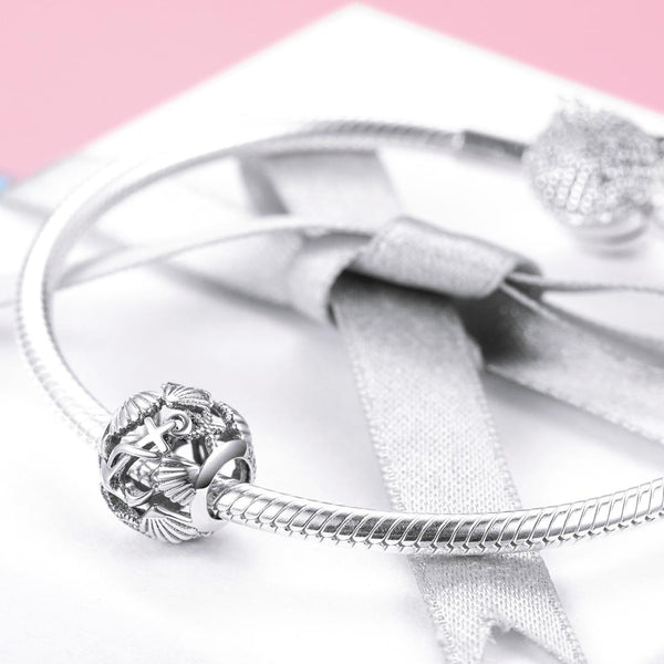 Anchor Seashell Starfish Sterling Silver Spacer Bead Charm Bracelet Necklace