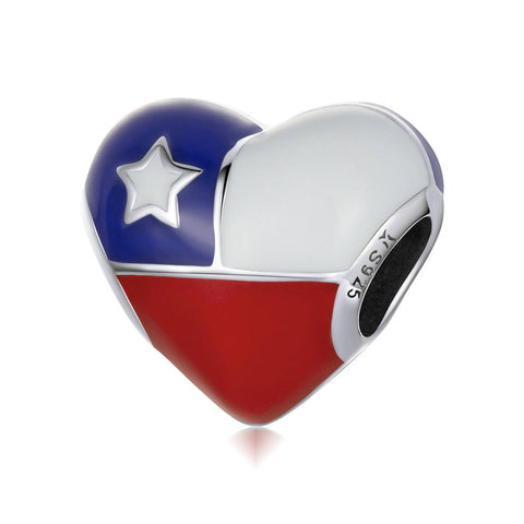 Chile Flag Enamel Sterling Silver Bead Charm Bracelet Necklace