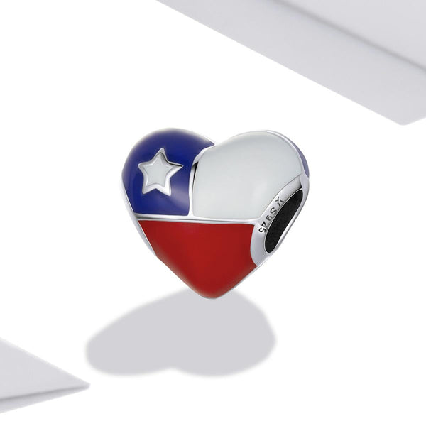 Chile Flag Enamel Sterling Silver Bead Charm Bracelet Necklace