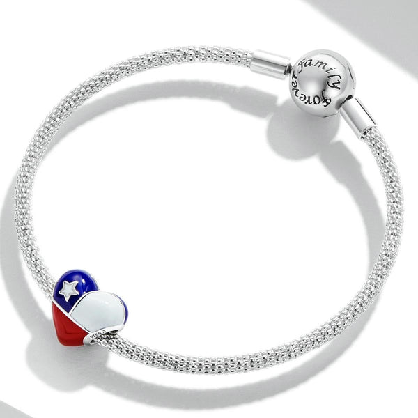 Chile Flag Enamel Sterling Silver Bead Charm Bracelet Necklace