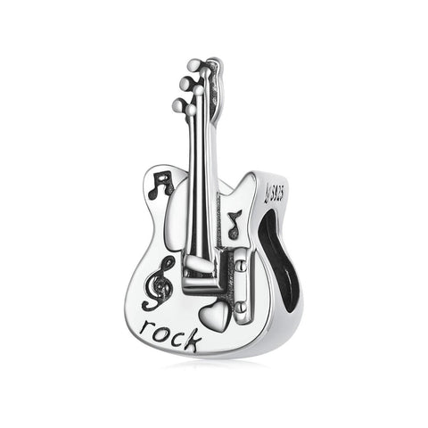 Bass Guitar Sterling Silver Bead Charm Pendant Bracelet Necklace