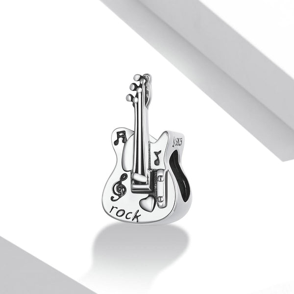 Bass Guitar Sterling Silver Bead Charm Pendant Bracelet Necklace