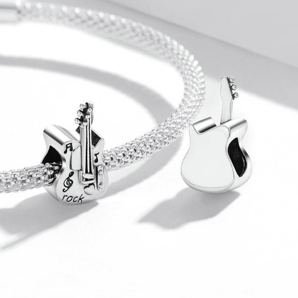 Bass Guitar Sterling Silver Bead Charm Pendant Bracelet Necklace