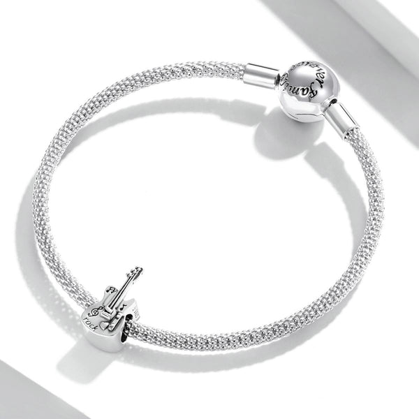 Bass Guitar Sterling Silver Bead Charm Pendant Bracelet Necklace