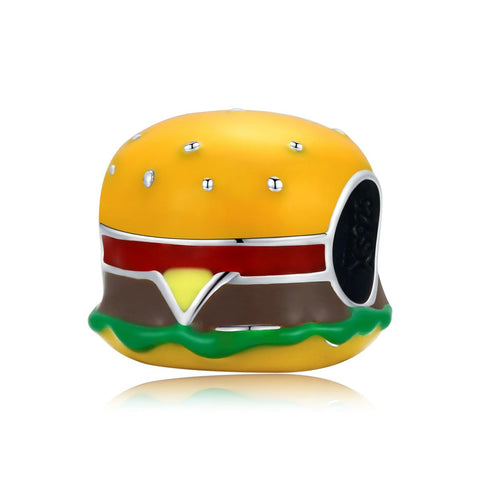 Hamburger Beefburger Enamel Sterling Silver Bead Charm Bracelet Necklace