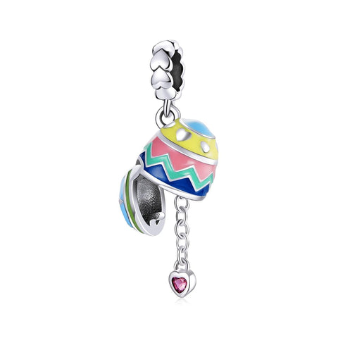 Lucky Easter Egg Heart Enamel Sterling Silver Zircon CZ Bead Charm Bracelet Necklace