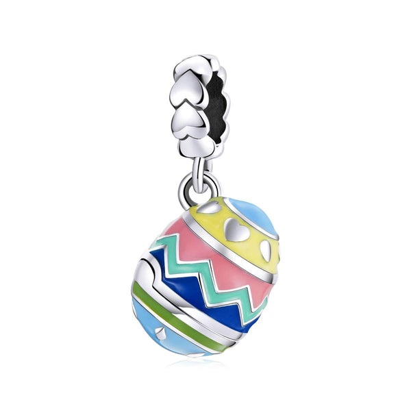 Lucky Easter Egg Heart Enamel Sterling Silver Zircon CZ Bead Charm Bracelet Necklace