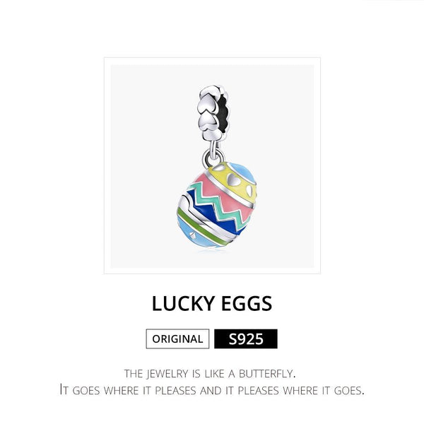 Lucky Easter Egg Heart Enamel Sterling Silver Zircon CZ Bead Charm Bracelet Necklace