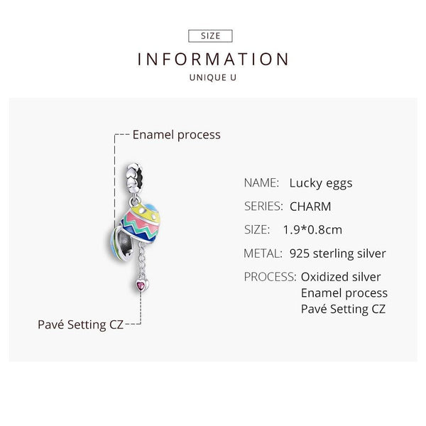Lucky Easter Egg Heart Enamel Sterling Silver Zircon CZ Bead Charm Bracelet Necklace