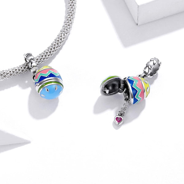 Lucky Easter Egg Heart Enamel Sterling Silver Zircon CZ Bead Charm Bracelet Necklace