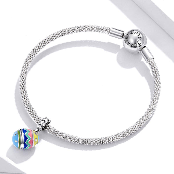 Lucky Easter Egg Heart Enamel Sterling Silver Zircon CZ Bead Charm Bracelet Necklace
