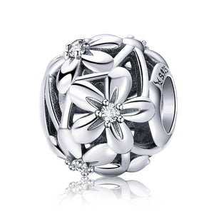 Flowers Floral Sterling Silver Zircon CZ Spacer Bead Charm Bracelet Necklace