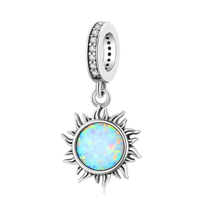 Opal Sun Sterling Silver Zircon CZ Bead Charm Pendant Bracelet Necklace