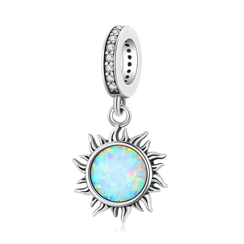Opal Sun Sterling Silver Zircon CZ Bead Charm Pendant Bracelet Necklace