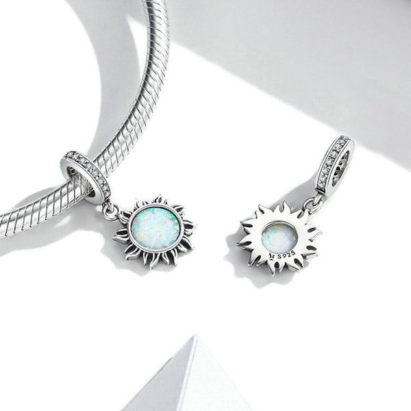 Opal Sun Sterling Silver Zircon CZ Bead Charm Pendant Bracelet Necklace