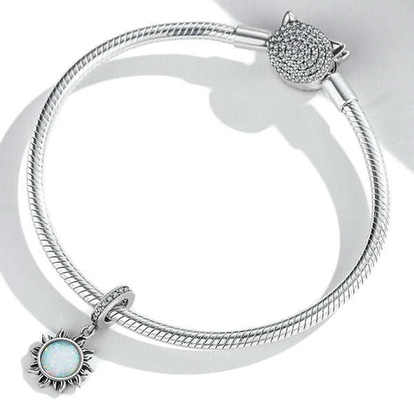 Opal Sun Sterling Silver Zircon CZ Bead Charm Pendant Bracelet Necklace