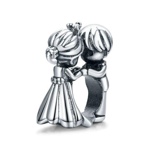 Bride Groom Wedding Sterling Silver Bead Charm Pendant Bracelet Necklace