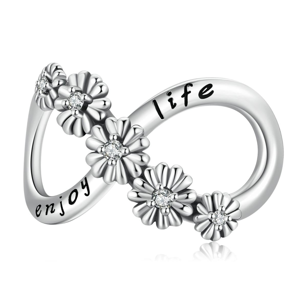 Infinity Enjoy Life Sterling Silver Zircon CZ Bead Charm Bracelet Necklace