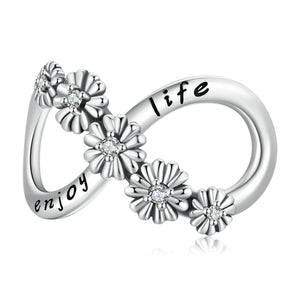 Infinity Enjoy Life Sterling Silver Zircon CZ Bead Charm Bracelet Necklace